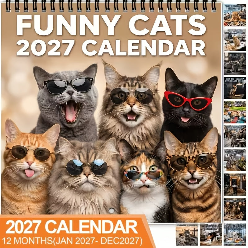 1 Copy of the 2027 Fun Cat Meme Wall Calendar - a Humorous Kitten Planner with Daily Phrases and Monthly Pages, Perfect for Home or Office Decor, Cat Lovers, Adults' Gift, Ideal for Father's Day or Christmas, with a Yearly Planner Featuring Monthly