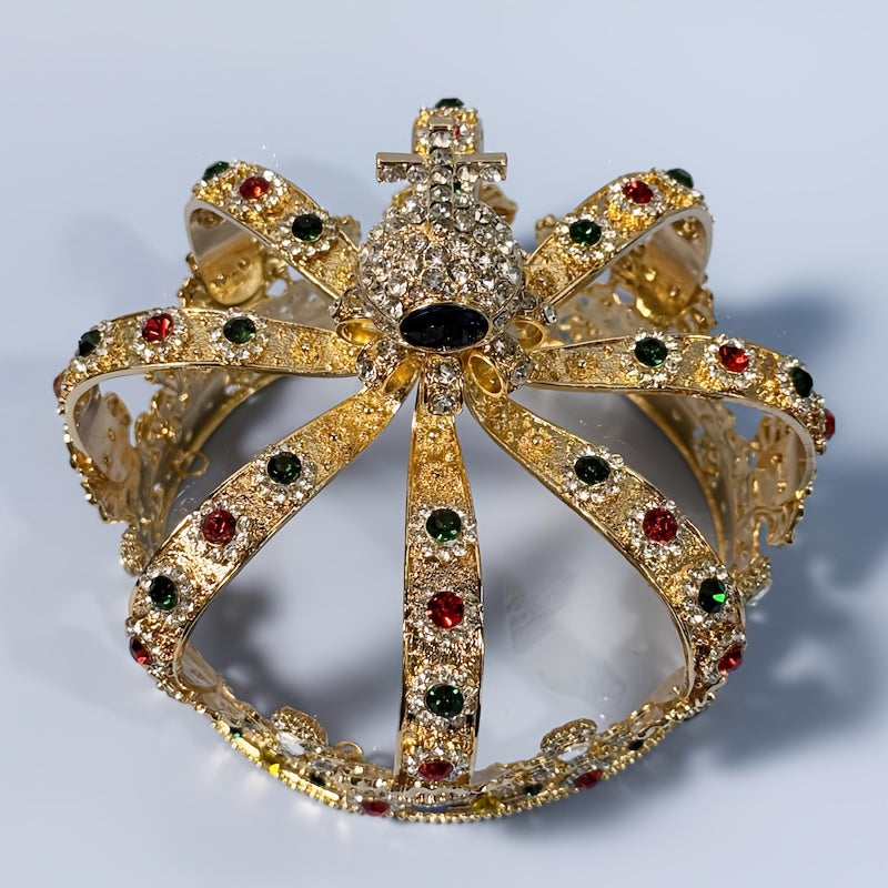 Exquisite Retro Baroque Crown, Golden Alloy Hollowed-Out Curved Design, Golden Cross Crown Ornament, Perfect for King And Prince Role-Playing And Halloween Headpieces for Christmas Navidad