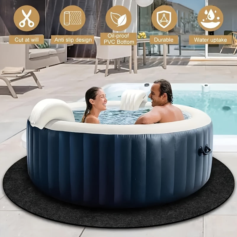 Anti-Slip Round Hot Tub Mat - Waterproof, Reusable & Washable Outdoor Pool Protector for Above Ground Pools and Spas - For All Pool Owners - Suitable for Summer & Pool Parties - Great Gift for Pool Lovers