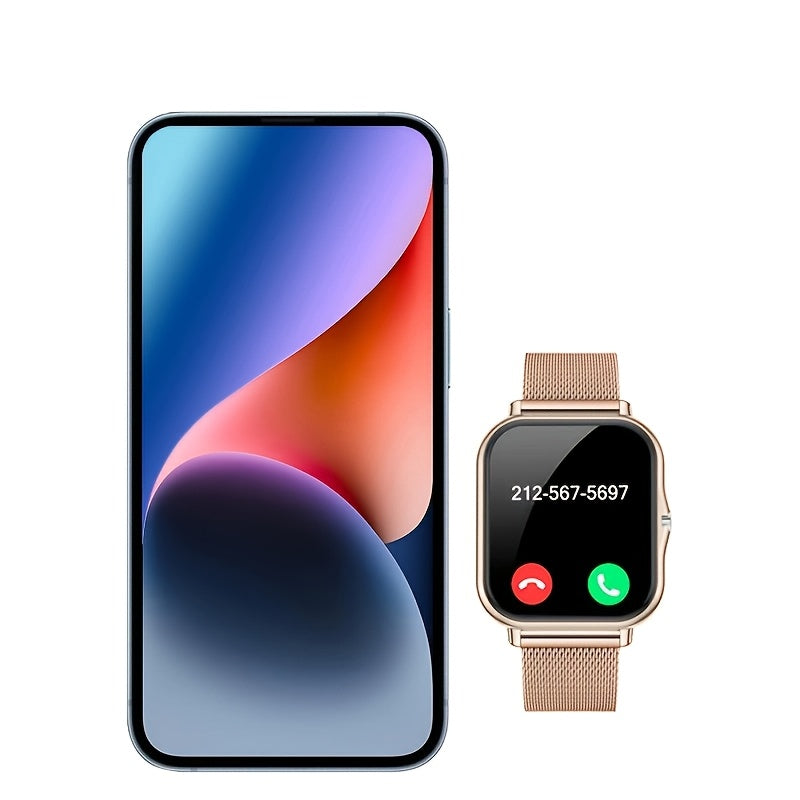Full Touchscreen Smartwatch for Men and Women, Wireless Bluetooth for Making/answering Calls, 100+ Sports Modes, Weather, Stopwatch, Timer, Alarm Clock, Stainless Steel Strap, Stylish and Minimalist Design, Compatible with Android