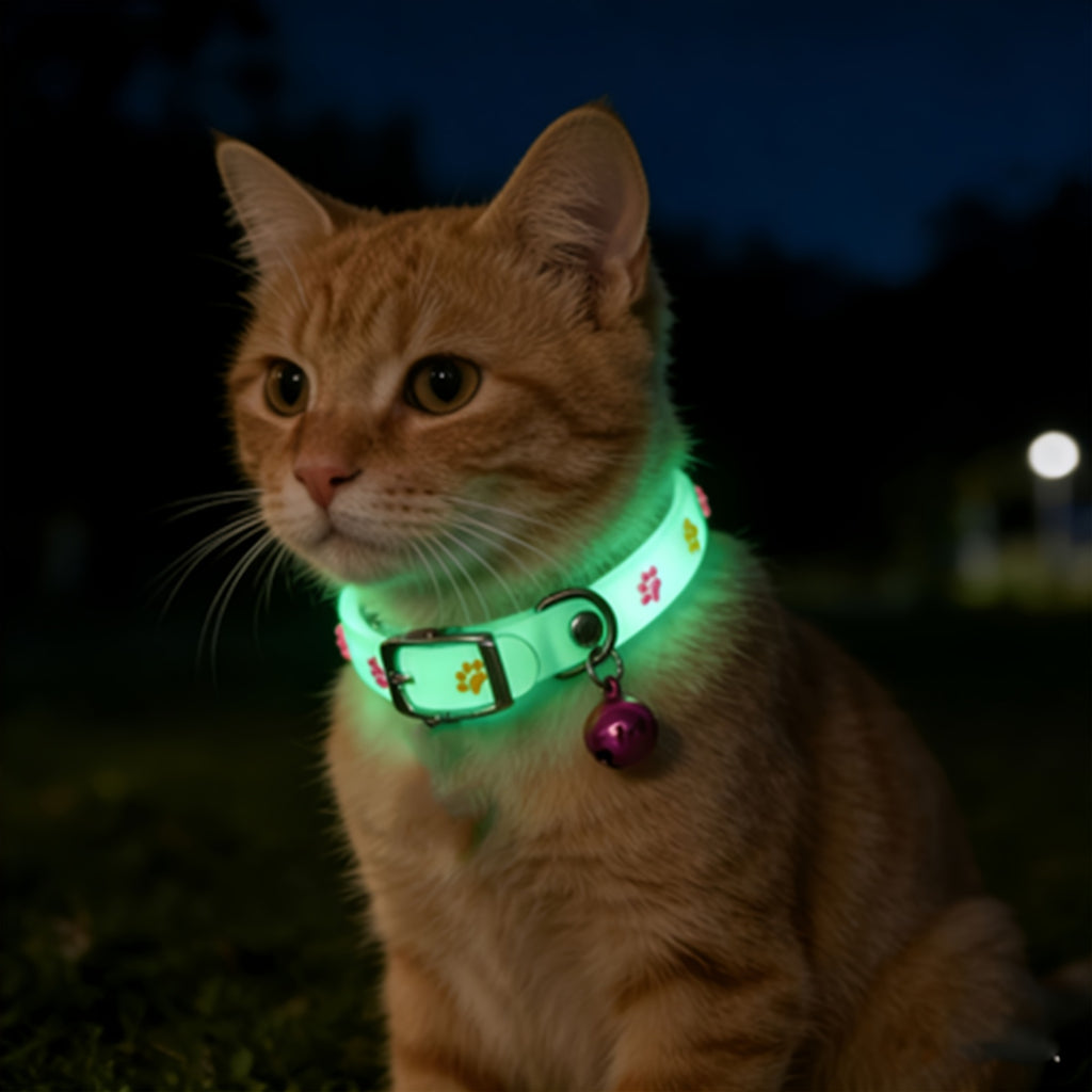 1pc Random Color Pet Glowing Collar, Cute Glowing Pet Collar for Nighttime, Luminous Pet Collar - Glowing Collar with Paw Prints, Nighttime Safety Anti-Lost Collar, Suitable for Small Dogs and Cats, Various Colors