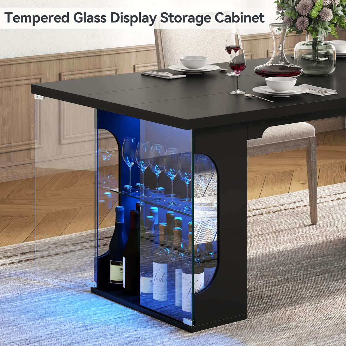 71-inch Modern Dining Table with LED Glass - Rectangular Table Suitable for 4-8 People, Space-Saving Design with Artificial Top & /MDF Frame, Assembly for Dining Room,, Entertaining - 71"