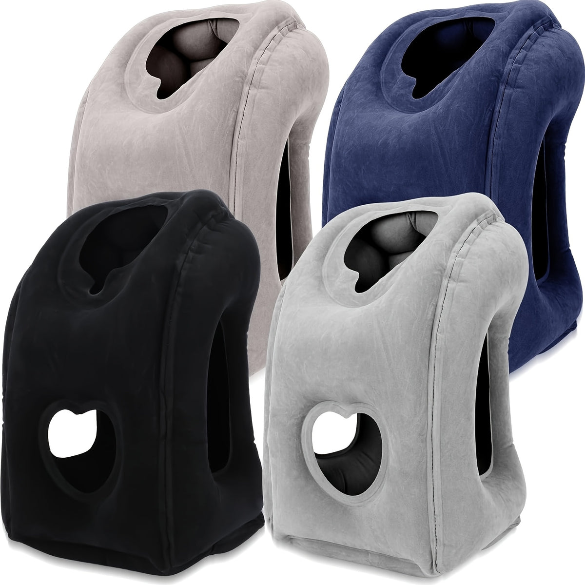 Portable Inflatable Travel Neck Pillow with Heart Cutout, Hand-Washable Nylon Cover for Airplanes, Cars, Buses, Trains, Office Naps & Camping