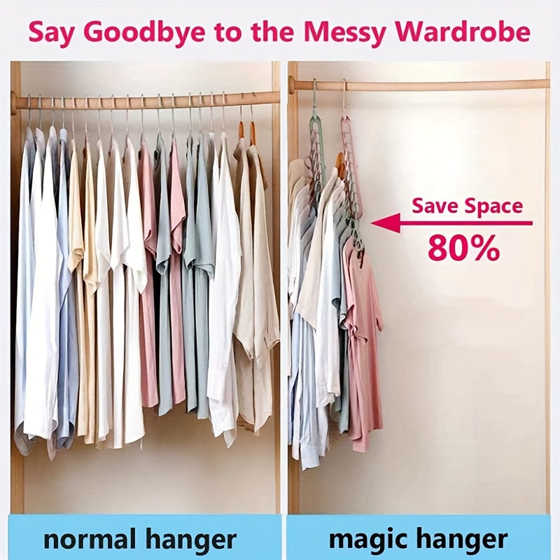 5pcs Heavy-Duty Foldable Plastic Hangers with 9 Holes - Anti-Slip, Space-Saving Organizer for Shirts, Trousers, And Wardrobe, Durable Brushed Surface, Multifunctional Storage Rack for Home Or Dorm