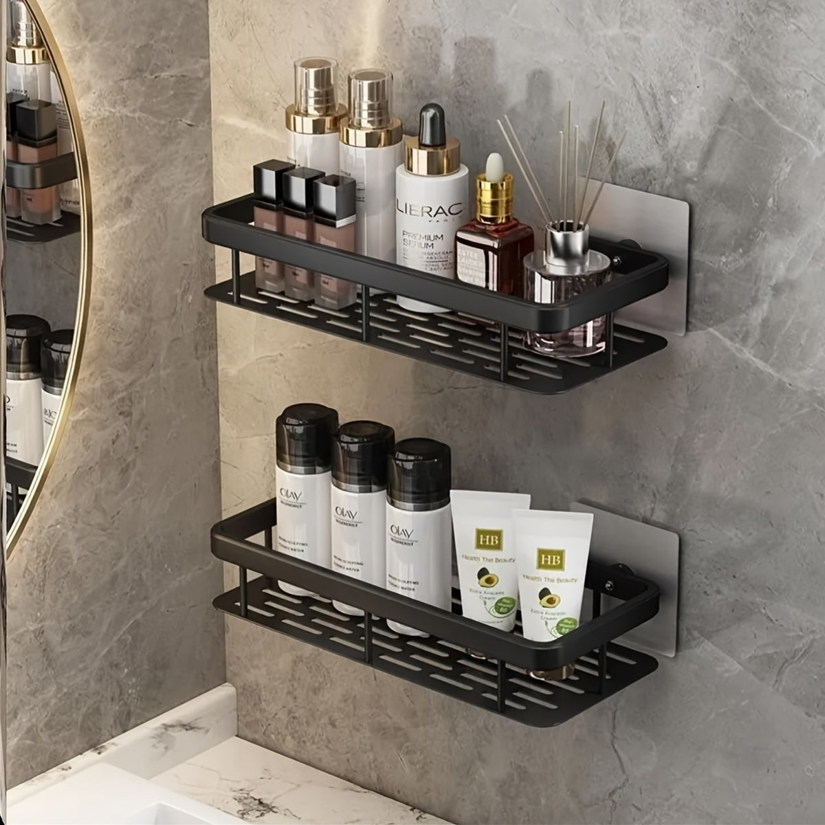Large Capacity Wall-Mounted Shower Caddy, No Drill Installation, Space-Saving Floating Shelf for Bathroom And Kitchen, Plastic Organizer for Toiletries, Cosmetics And Additions, Shower Caddies