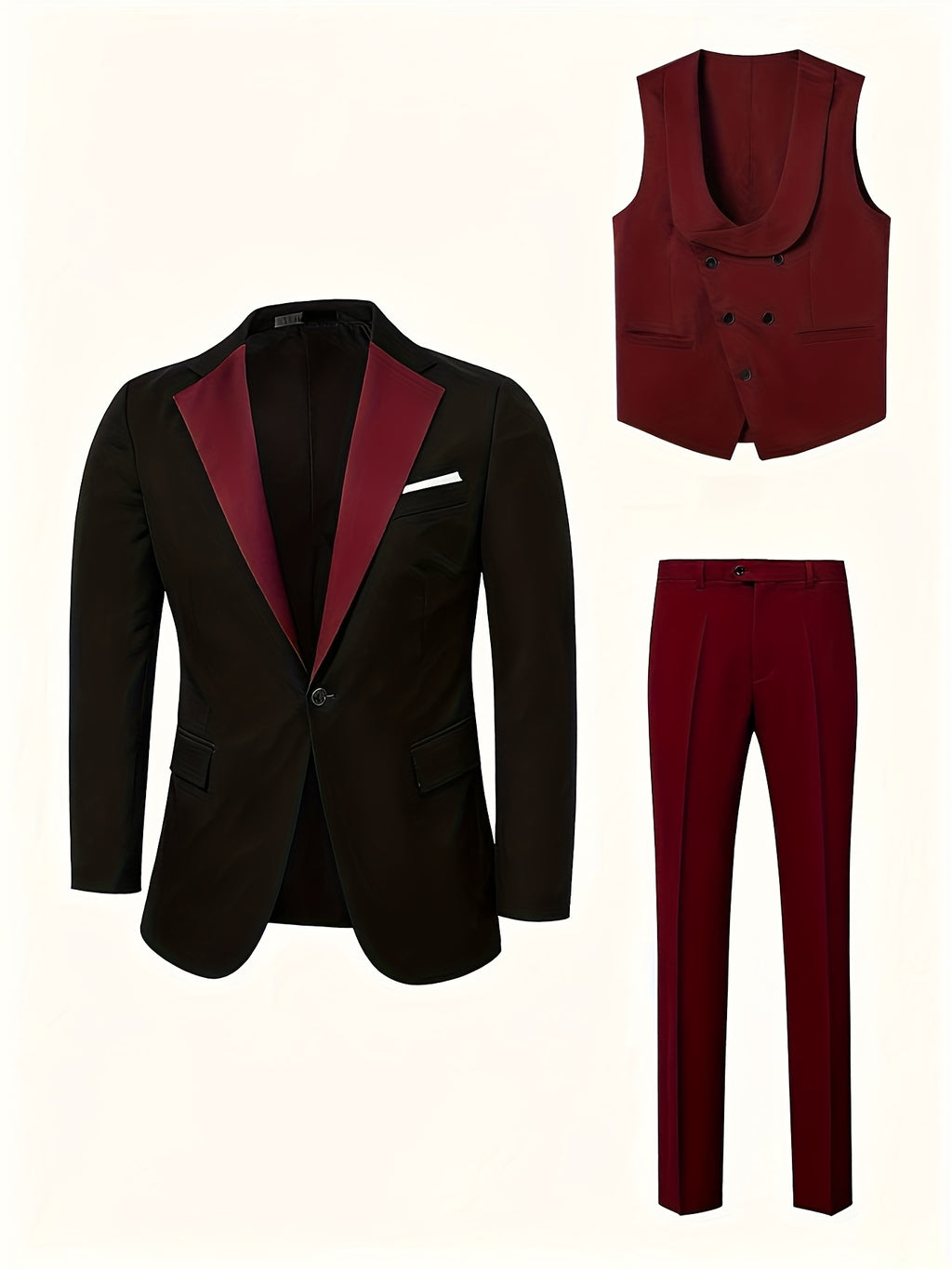 Men's 3pcs Suit Set, Blazer + Vest + Trousers, Groomsman Business, Stylish and Elegant, High-Quality Men's Wear, Suitable for Weddings, Business, Parties, Includes Pocket Square, Smart Casual regalo