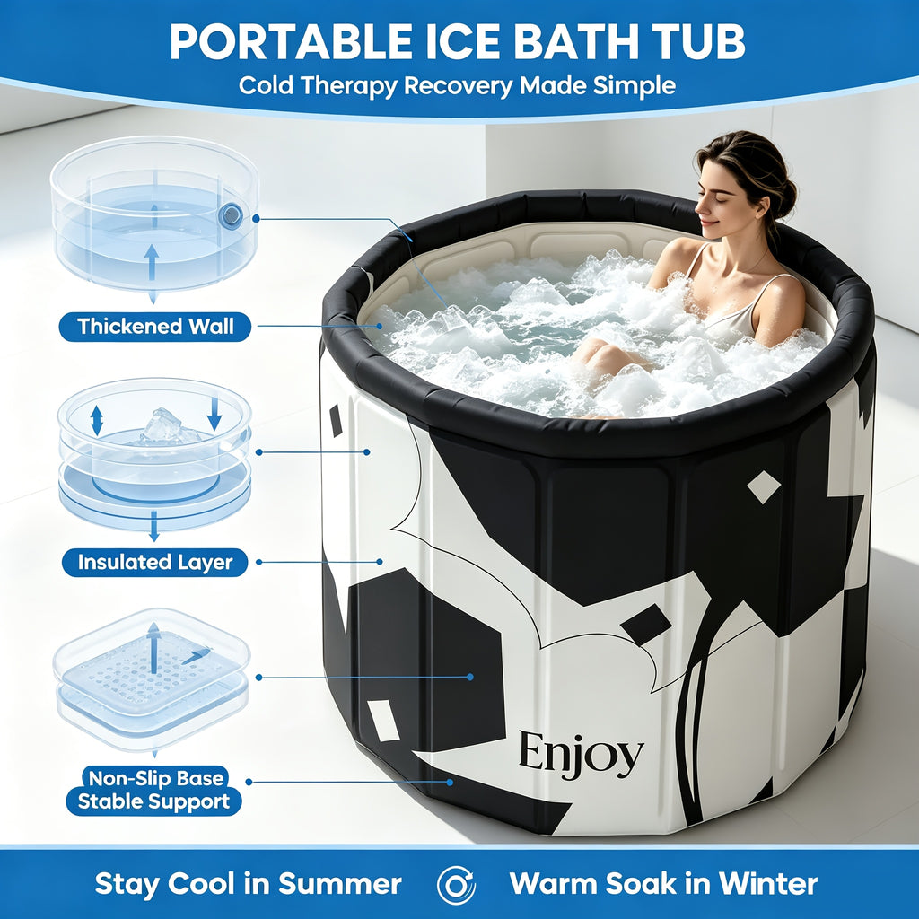 Foldable Adult Hot Bath & Cold Plunge Tub, Full Body Portable Bathtub with Anti-Slip Base, Multi-Use Storage Bin, Waterproof Odor-Free, Ideal for Small Space Travel Holiday Gift