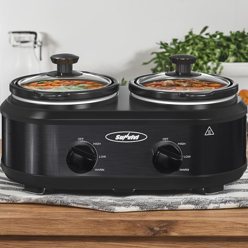 RoyalCraft 2*1.25QT Crockpot Slow Cooker Clearance, 2 Pot Crock Buffet Servers And Warmer, Dual Pot Oval Manual Slow Cooker with Adjustable Temp Removable Ceramic Pot, Stainless Steel