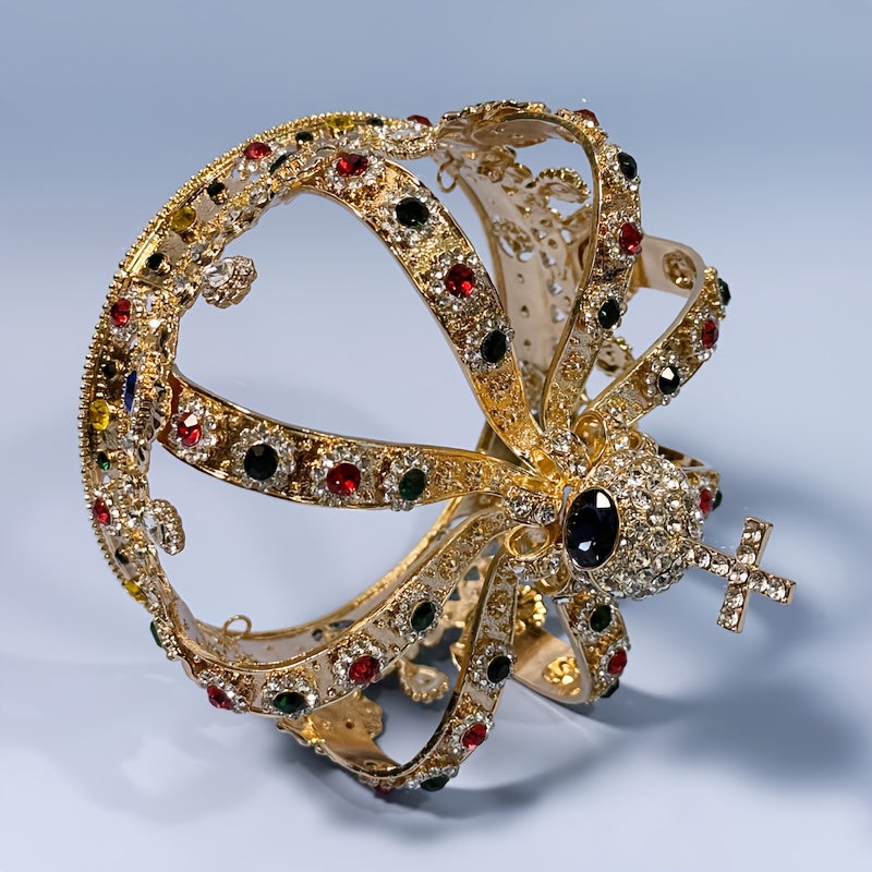 Exquisite Retro Baroque Crown, Golden Alloy Hollowed-Out Curved Design, Golden Cross Crown Ornament, Perfect for King And Prince Role-Playing And Halloween Headpieces for Christmas Navidad
