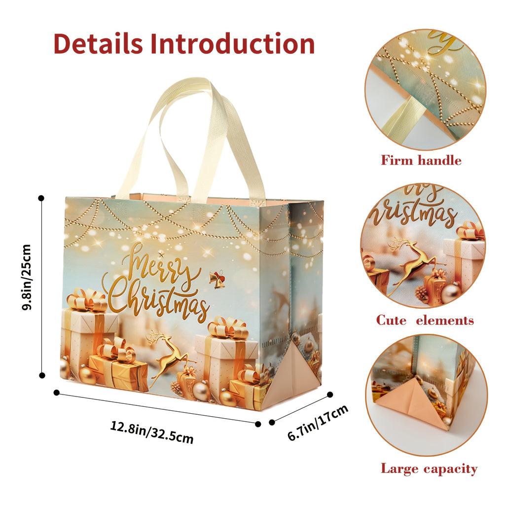 10/20pcs Large Christmas Gift Bags, Reusable Non-Woven Christmas Shopping Bags, Hand-Held Holiday Gift Packaging Bags, Suitable for New Year, Christmas Decor Party Supplies, 12.8'' X 9.8'' X 6.7''