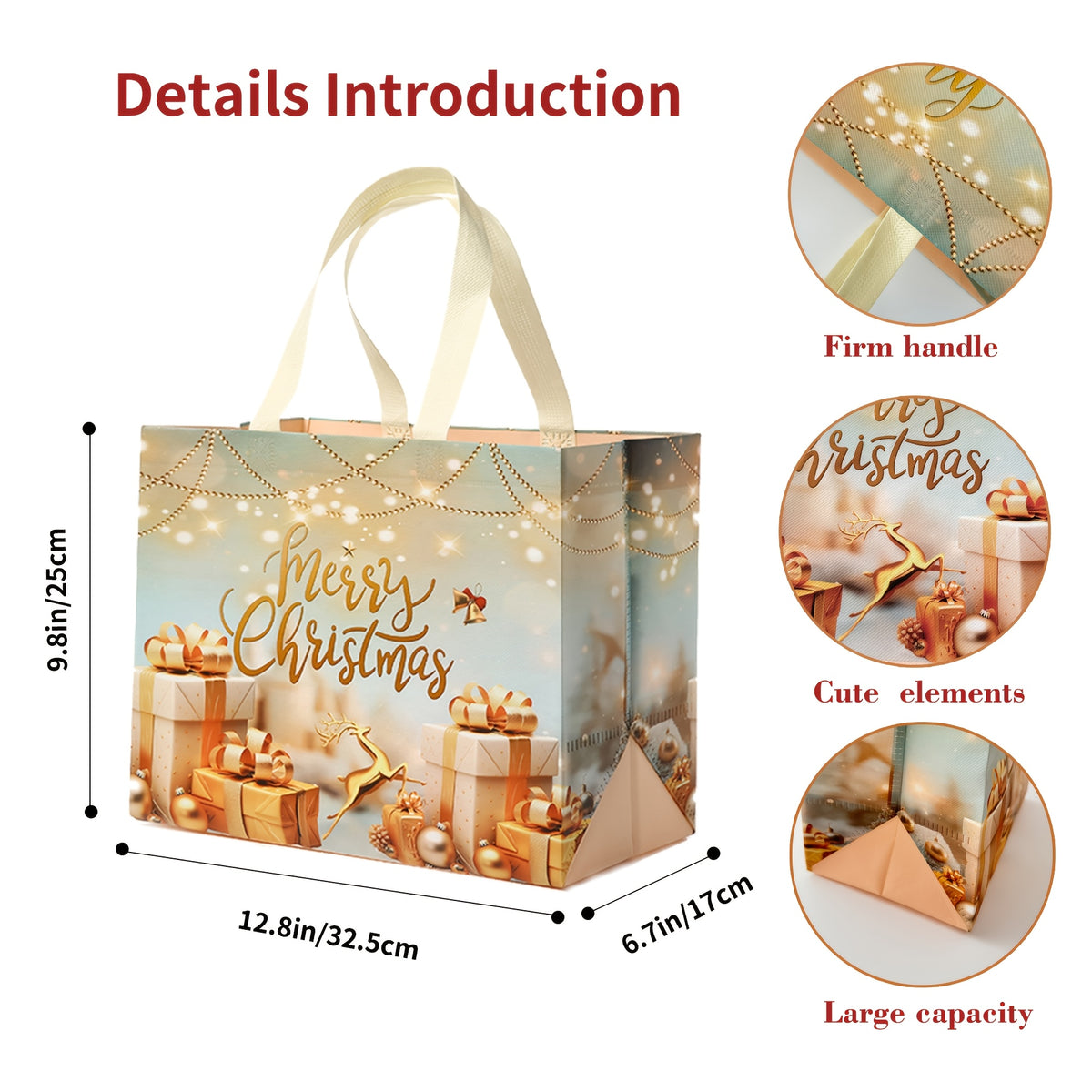 10/20pcs Large Christmas Gift Bags, Reusable Non-Woven Christmas Shopping Bags, Hand-Held Holiday Gift Packaging Bags, Suitable for New Year, Christmas Decor Party Supplies, 12.8'' X 9.8'' X 6.7''