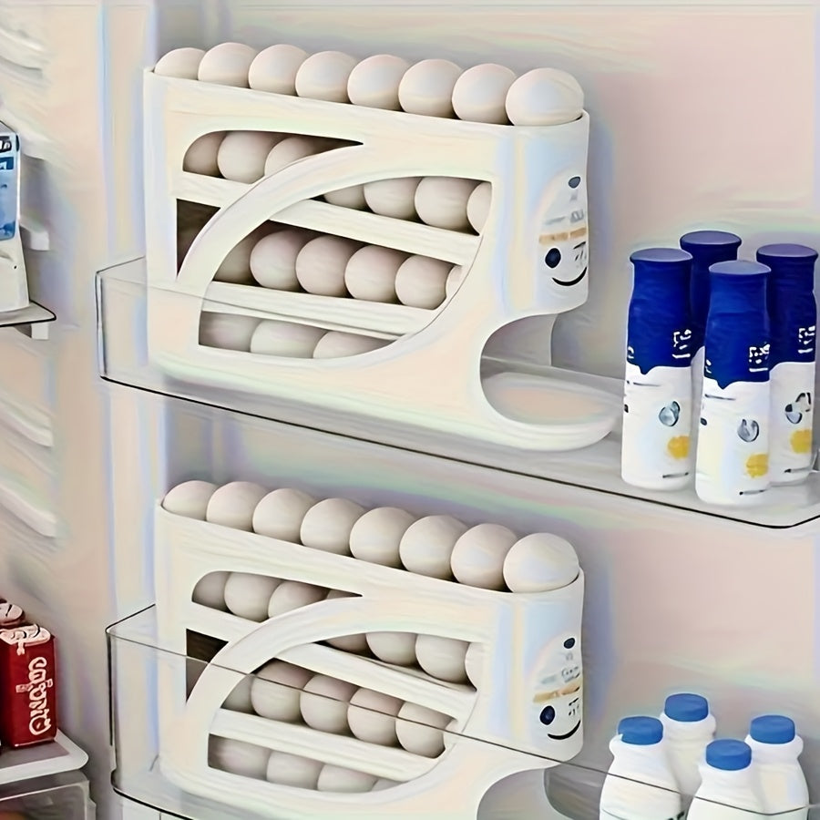 4-Tier Stackable Refrigerator Egg Holder, Automatic Slide-Out Design, Space-Saving Large Capacity Storage, Transparent PP Material, Freshness-Preserving Space-Saving Kitchenware, Refrigerator Egg Rack