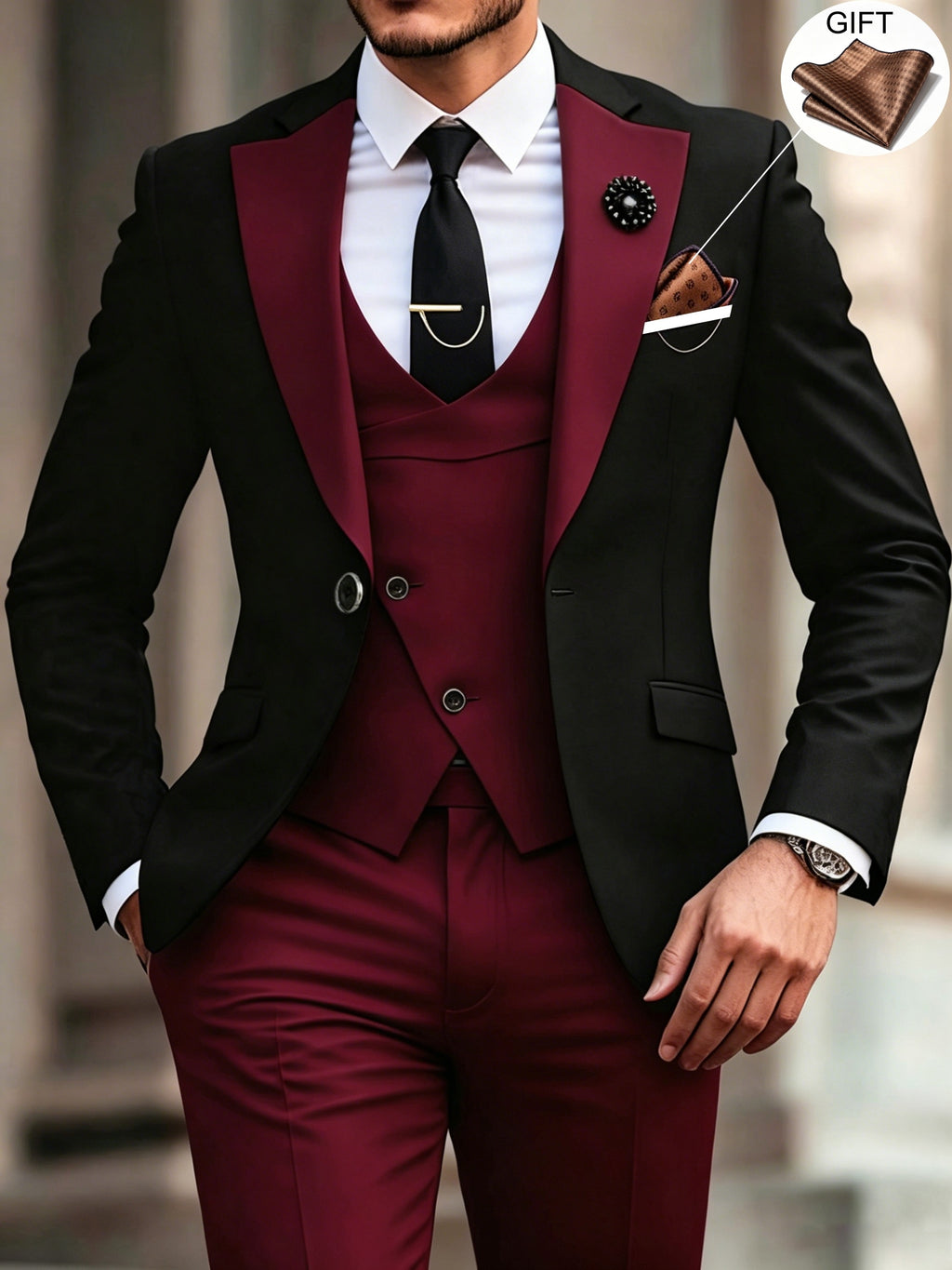 Men's 3pcs Suit Set, Blazer + Vest + Trousers, Groomsman Business, Stylish and Elegant, High-Quality Men's Wear, Suitable for Weddings, Business, Parties, Includes Pocket Square, Smart Casual regalo