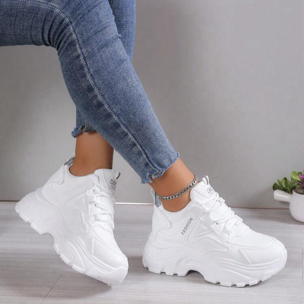 Women's Platform Height-Increasing Lace-Up White Dad Shoes, Fashionable Versatile Casual Student College Style Sneakers for Women, Women Shoes