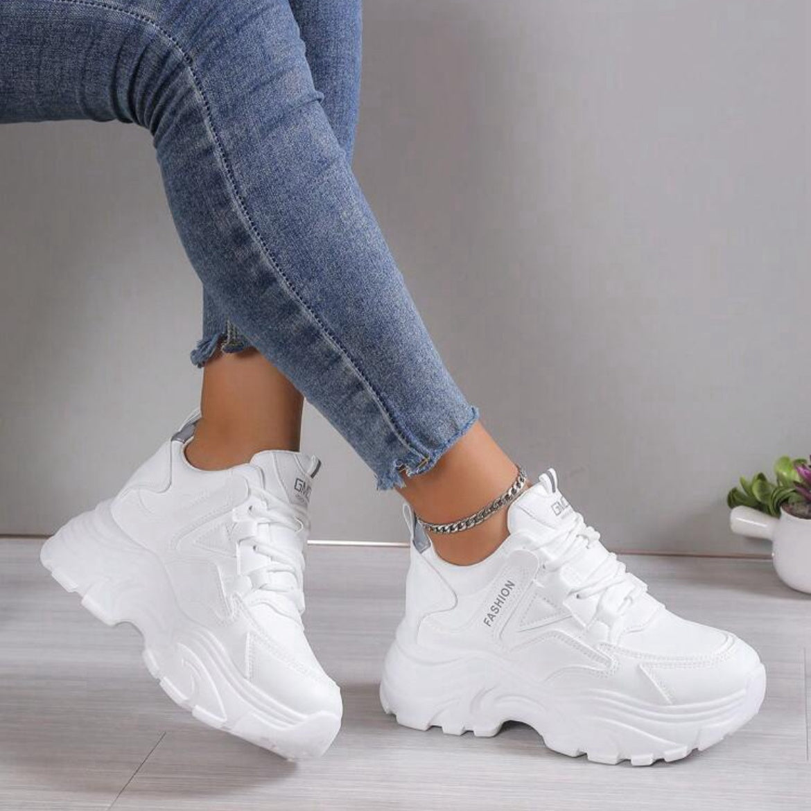Women's Platform Height-Increasing Lace-Up White Dad Shoes, Fashionable Versatile Casual Student College Style Sneakers for Women, Women Shoes