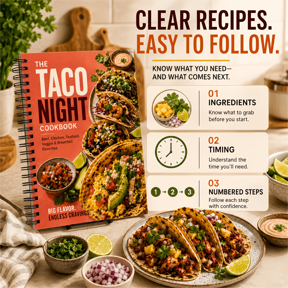 The Taco Night Cookbook – Easy for home Meal Planning Guide with More Dinner Variety, Less Mealtime Routine and More Enjoyable Taco Nights, Spiral-Bound Cookbook for Home Cooks, Family Meals and Casual Entertaining