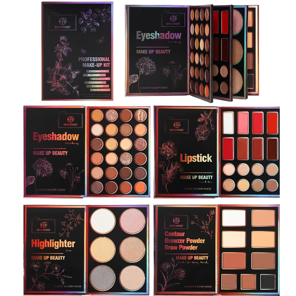 4-Page 55-Color Book-Style Makeup Palette, Including: 24 Shimmer & Matte Eyeshadows - 6 Lip Glosses - 9 Contour & Concealer Shades - 6 Highlighters with Iridescent Shimmer. Formulated with Plant-Derived Squalane. An Ideal Holiday Gift for Women