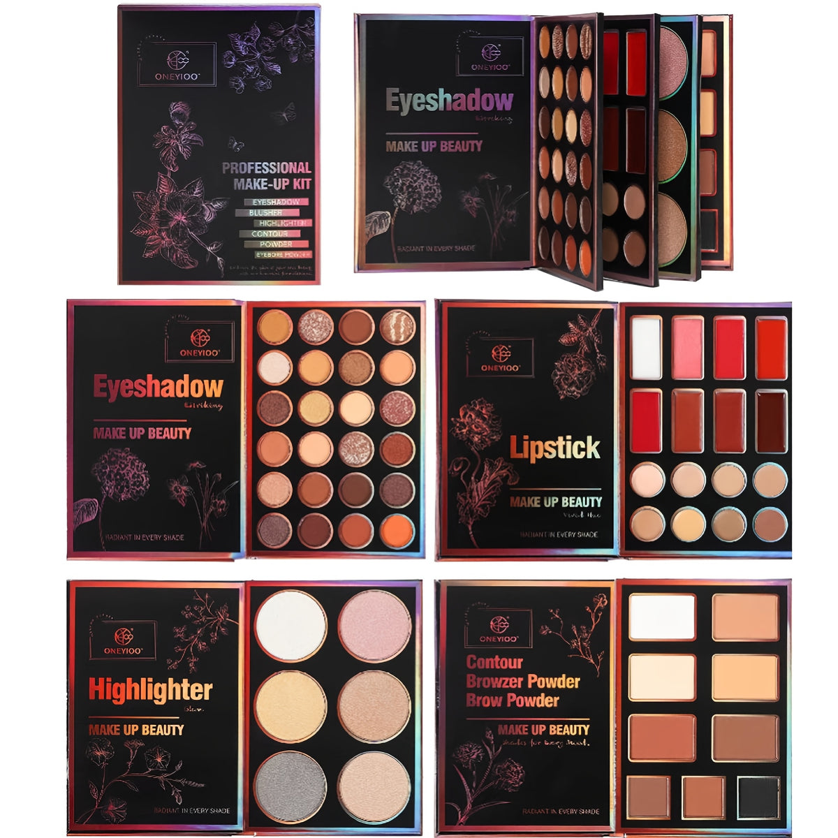 4-Page 55-Color Book-Style Makeup Palette, Including: 24 Shimmer & Matte Eyeshadows - 6 Lip Glosses - 9 Contour & Concealer Shades - 6 Highlighters with Iridescent Shimmer. Formulated with Plant-Derived Squalane. An Ideal Holiday Gift for Women