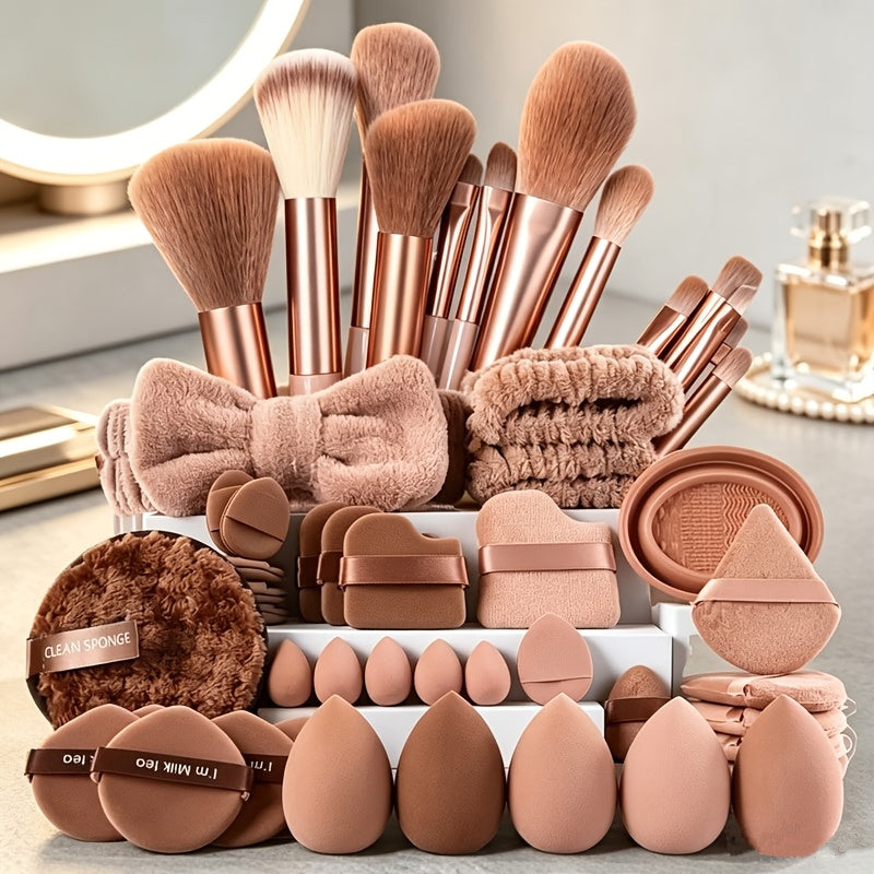 16pcs Complete Set of Makeup Tools for Beginners, Including Portable Storage Bag + Makeup Brush + Wet and Dry Puff + Combo Set, Includes Ultra-Soft Foundation, Blush, and Eyeshadow Brush, Suitable for Face and Eye Makeup, the Best Choice for Girls'