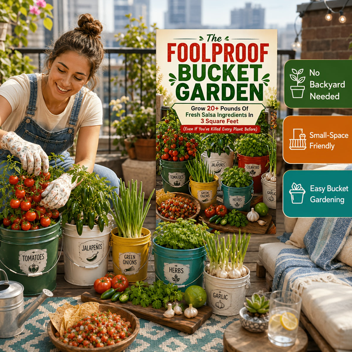 The Foolproof Bucket Garden: Grow 20+ Pounds of Fresh Salsa Ingredients in 3 Square Feet (Even If You've Killed Every Plant Before)