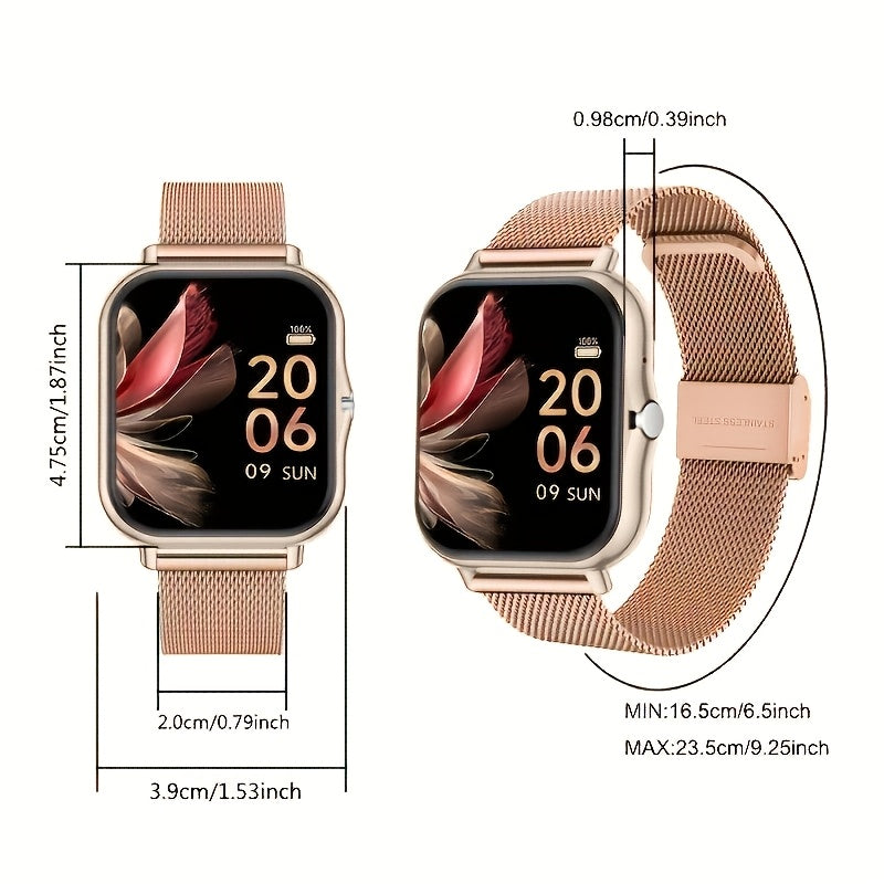Full Touchscreen Smartwatch for Men and Women, Wireless Bluetooth for Making/answering Calls, 100+ Sports Modes, Weather, Stopwatch, Timer, Alarm Clock, Stainless Steel Strap, Stylish and Minimalist Design, Compatible with Android