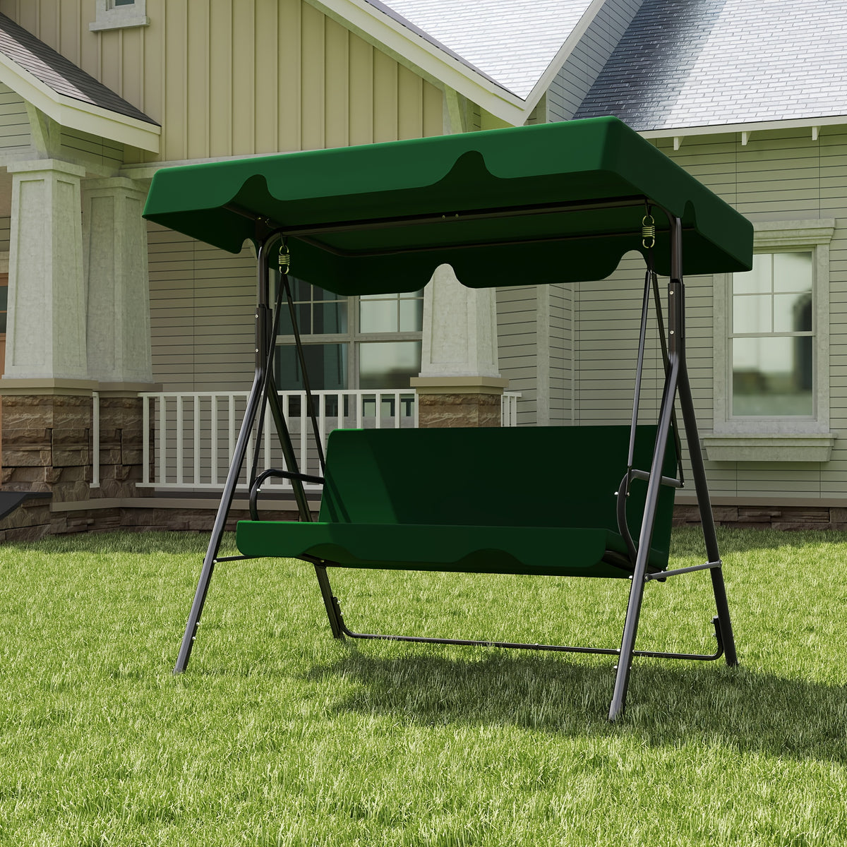 Covered Outdoor Patio Swing Glider With Canopy And Heavy Duty Stand, Adjustable Bracket, For Adults, Ideal For Porch, Garden, Lawn, Rust Proof Construction For Long Life