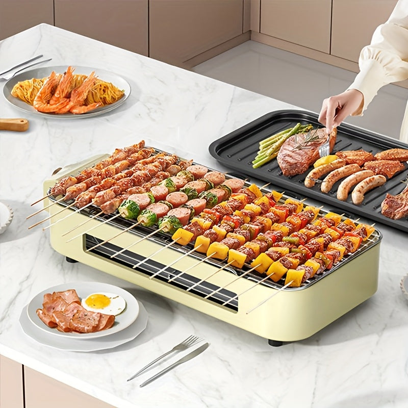 Kitchen Electric Barbecue Grill, Fully Detachable, With Frying Pan And Grille, Three Hand Trays, Non-stick And Easy To Clean, Made Of Stainless Steel, Adjustable Temperature, Power 1500W, Waffle Maker, Gift For Christmas, Housewarming, Birthdays