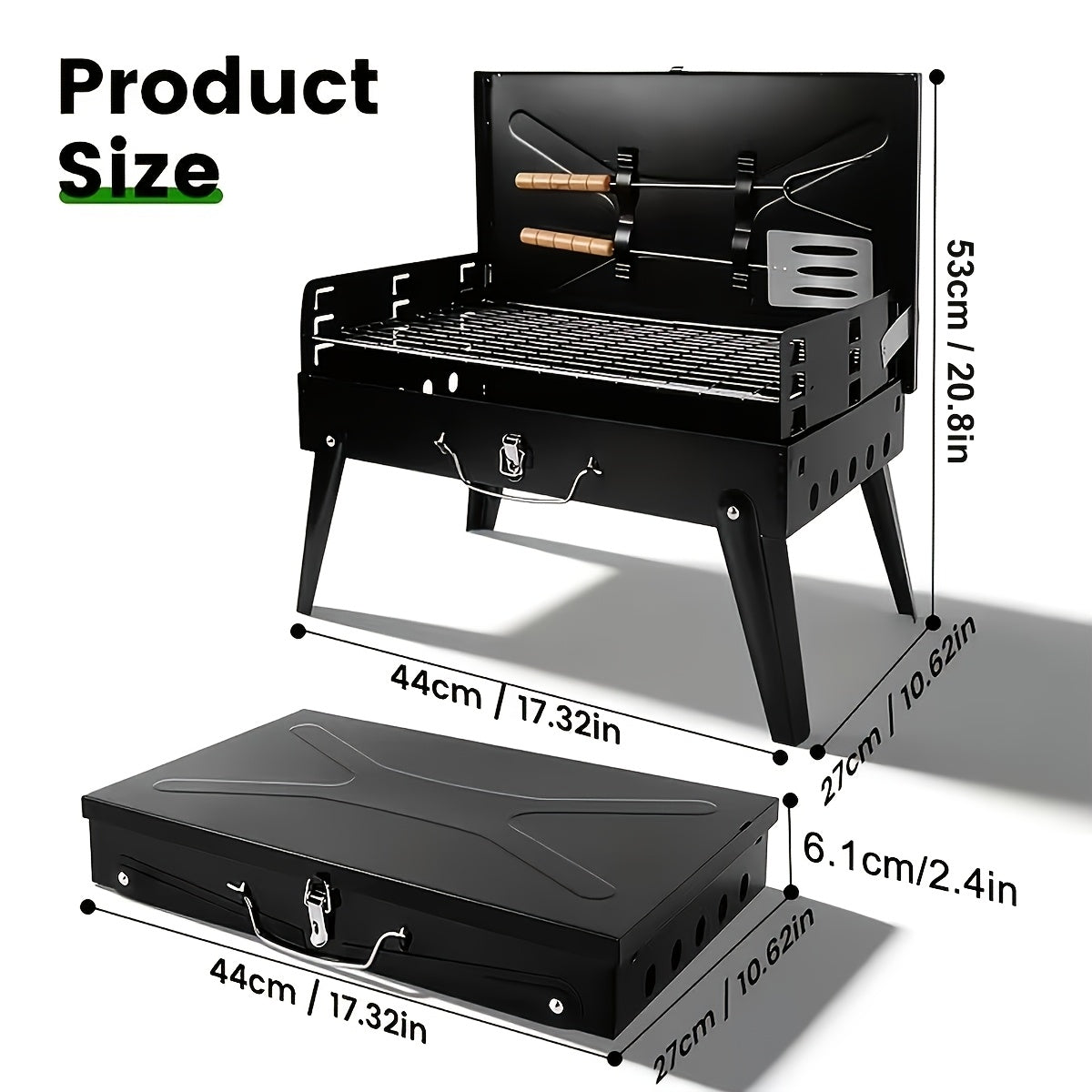 Portable BBQ Charcoal Grill Compact Folding Lightweight Small Outdoor Cooking for Camping Hiking Picnics Tailgating Beach Backyard Parties