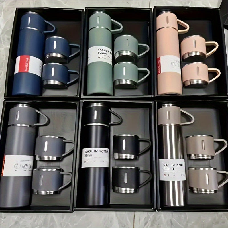 1 Set of Fashion Thermal Bottle and Coffee Mug, Thermal Mug 500ml/16.9oz, Vacuum Insulated Stainless Steel Bottle with Mug for Hot and Cold Drinks, Water Bottle for School Supplies