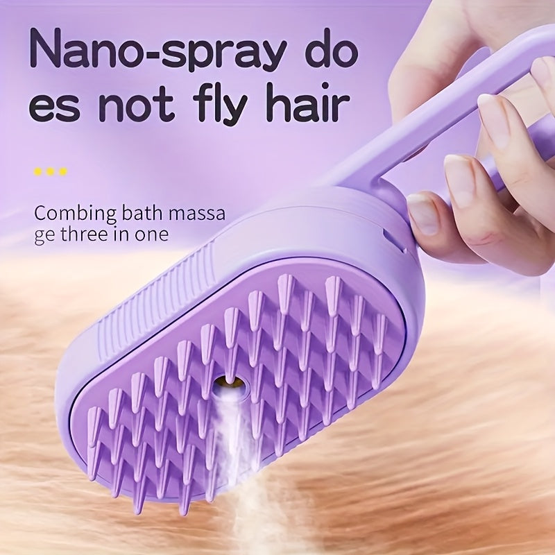 3-In-1 Steaming Pet Brush - USB Rechargeable, Foldable Cat And Dog Grooming Tool, with Bristles, Suitable for Long And Short Hair