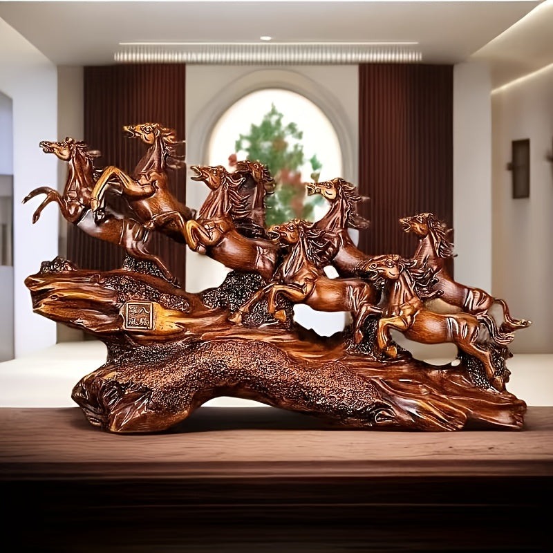 1pc Elegant Eight Horses Resin Sculpture, Perfect Entrance Craft Decoration, Suitable for Living Room, TV Cabinet, Office, Housewarming Elephant Decoration Gift, Horse Decoration