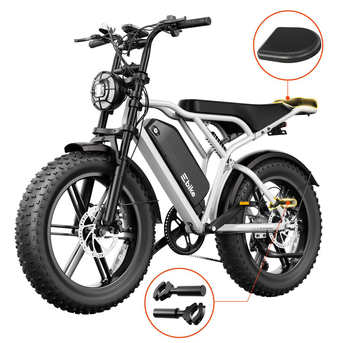 TST R002 Rear Passenger Seat And Foot Pegs Kit, Padded E-Bike Rear Seat Cushion, Non-Slip Passenger Footrests with Complete Installation Hardware, Replacement Accessory Compatible with Black Orange White R002 E-Bike