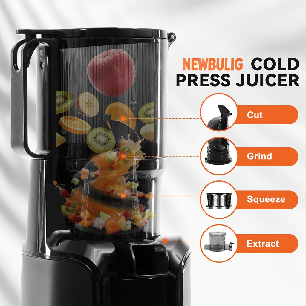 Cold Press Masticating Juicer, 200W Slow Juice Extractor Machine with Reverse Function, Easy Clean Blade-Free Juicer for Fruits, Vegetables, And Nut Milk