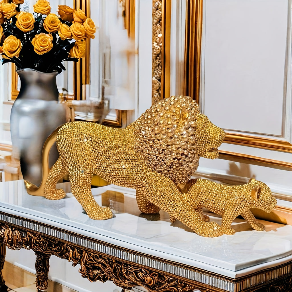Collectible Figurines ，Elegant Golden Lion and Cub Resin Statue - Majestic Mother-Youngsters Decor for Home, Office or Holiday Gifts (Christmas) New Year's Day), Modern Luxury Design Living Room Bedroom Kitchen Wall Art