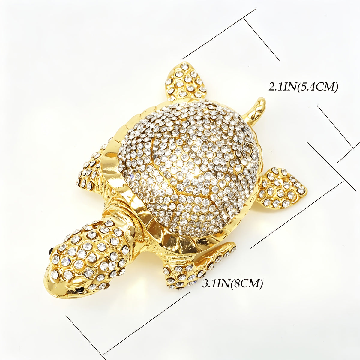 Gold-Plated Crystal Turtle Trinket Box, Sparkling Rhinestone Encrusted Tortoise Jewelry Organizer, Hinged Collectible Figurine, Home Decor Ornament, Gift for Women, Jewelry Boxes