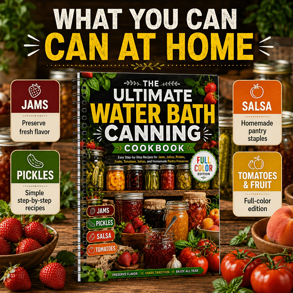 The Ultimate Water Bath Canning Cookbook: Beginner-Friendly Recipes For Jams, Jellies, Pickles, Fruits, Tomatoes, Salsas, And Homemade Pantry Preserves(Spiral Bound, Full Color Edition)