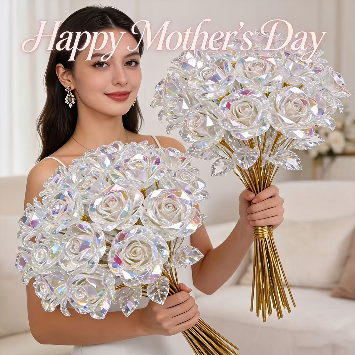 9pcs Set]Eternal Crystal Rose, Artificial Crystal Flower, Lifelike Rose Bouquet Suitable for Weddings, Mother's Day, Easter, Anniversary Centerpiece Decoration, Valentine's Day Gift, Birthday Party, Weddings And Thanksgiving - No Maintenance