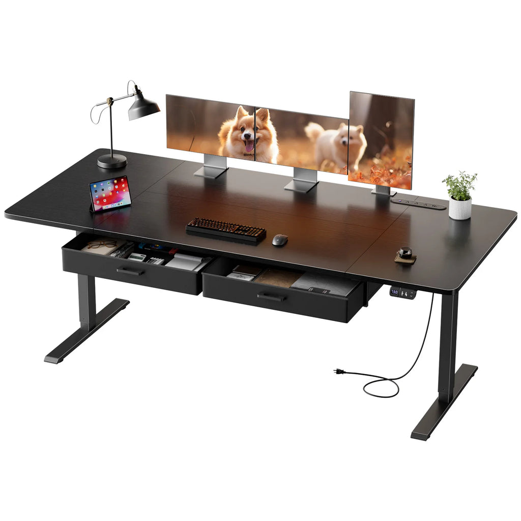 47/55/63/71/79inch Electric Height Adjustable Desk, Heavy-Duty Large Sit-Stand Table, Gaming Desk with Power Outlet & Drawer