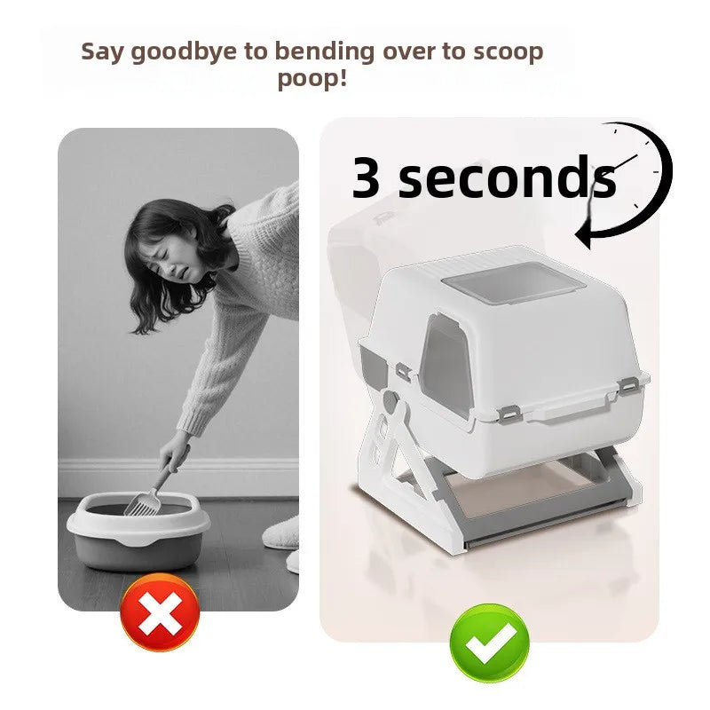 Semi-Automatic Enclosed Cat Litter Box Extra Large, Anti-Splash Easy-Clean Toilet, Pet Accessory