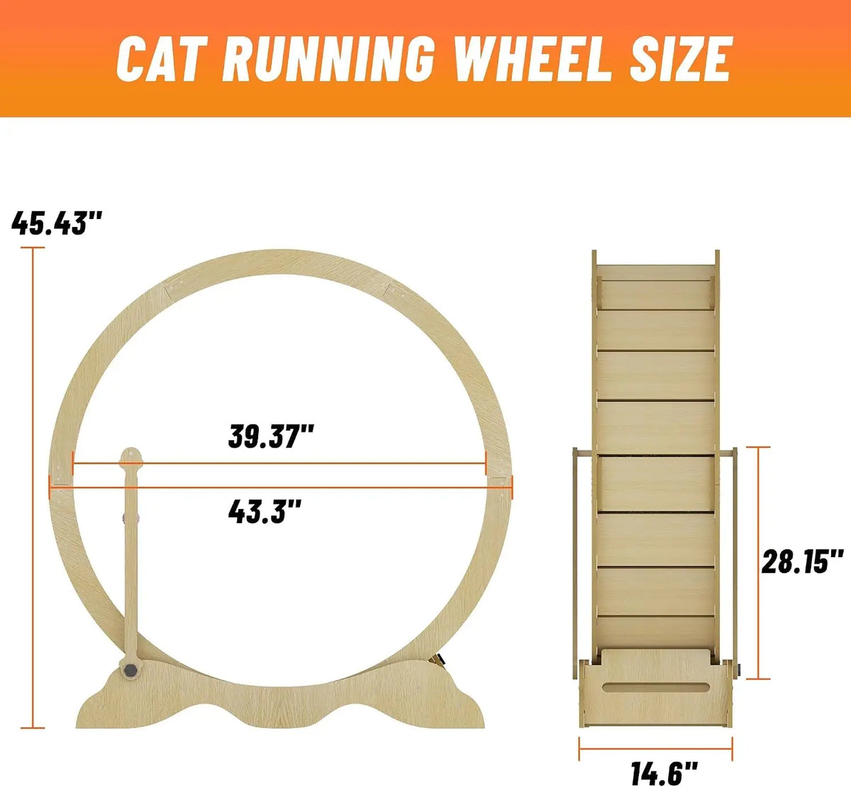 Garvee 48inch Cat Exercise Wheel Large Indoor Running Wheel Cat Exercise Fitness Toys Roller Treadmill Pet Scratch Toy Cat Scratchers with 15inch Extra-Wide Tread,Quiet Spin Technology, Supports Up to 45 Lbs