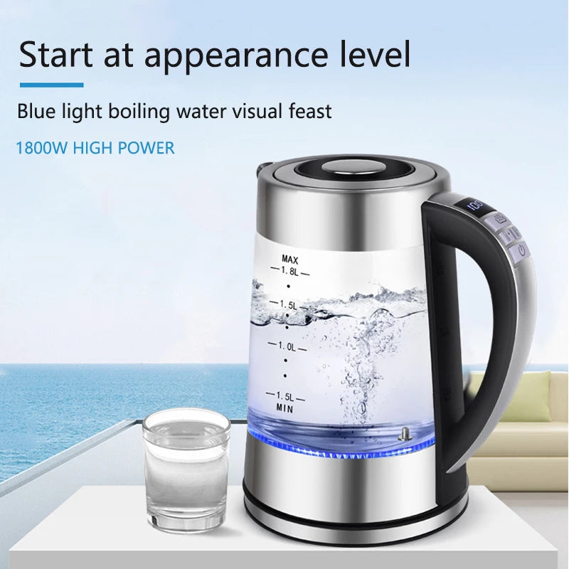 Smart Thermostatic Glass Electric Kettle 1.8L Capacity Automatic Thermostat Suitable for Home, Office, Hotel