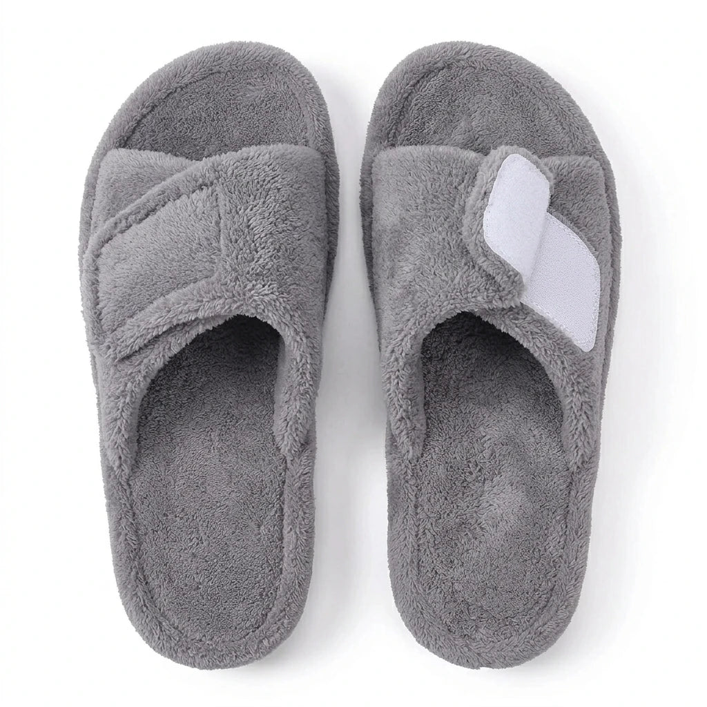 Bebealy Women's Open Toe Memory Foam House Slippers Winter Non-slip Fuzzy Slides With Adjustable Velcro Lady orthopedic Slippers