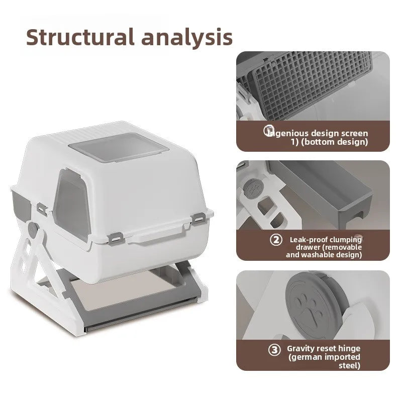 Semi-Automatic Enclosed Cat Litter Box Extra Large, Anti-Splash Easy-Clean Toilet, Pet Accessory