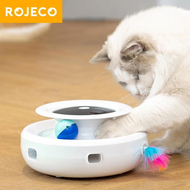 ROJECO 2 in 1 Smart Cat Toys Automatic Feather Fun Ball Toy Set 5 Modes Electronic Interactive Pet Toy For Cat Dog Supplies
