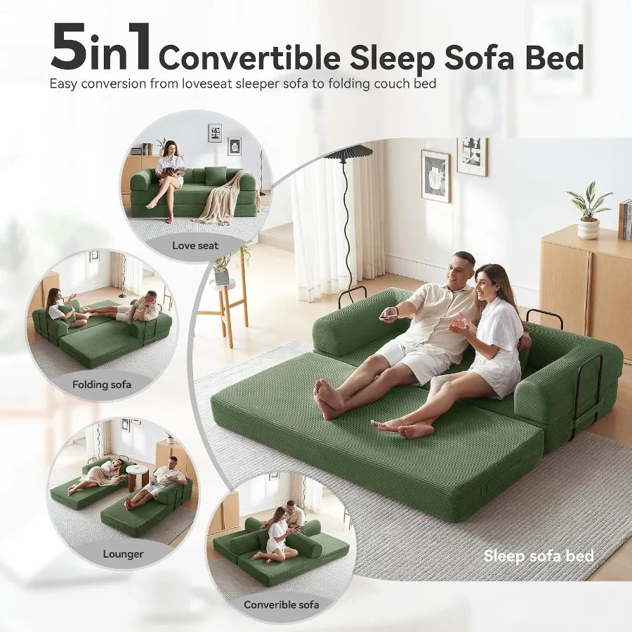 79 Inch Convertible Boneless Futon Sofa Bed, Multi‑Functional Sleeper Couch for Living Room Guest Room Small Space Apartment,