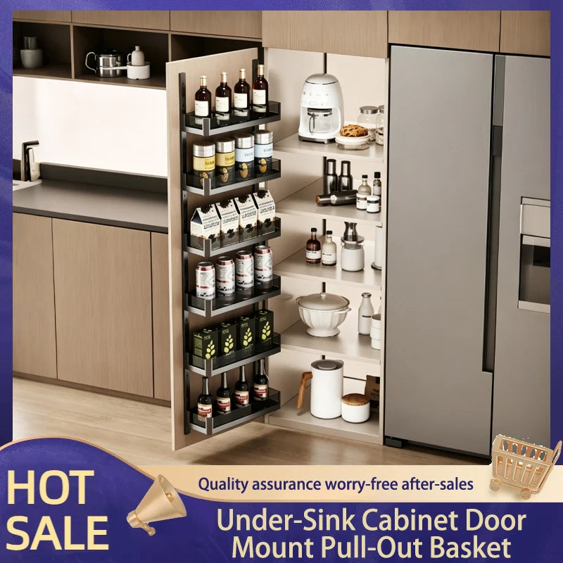 Under Sink Cabinet Door Hanging Basket Pull Out Multi Layer Organizer Kitchen Cupboard Storage Rack Space Saving No Drill 287