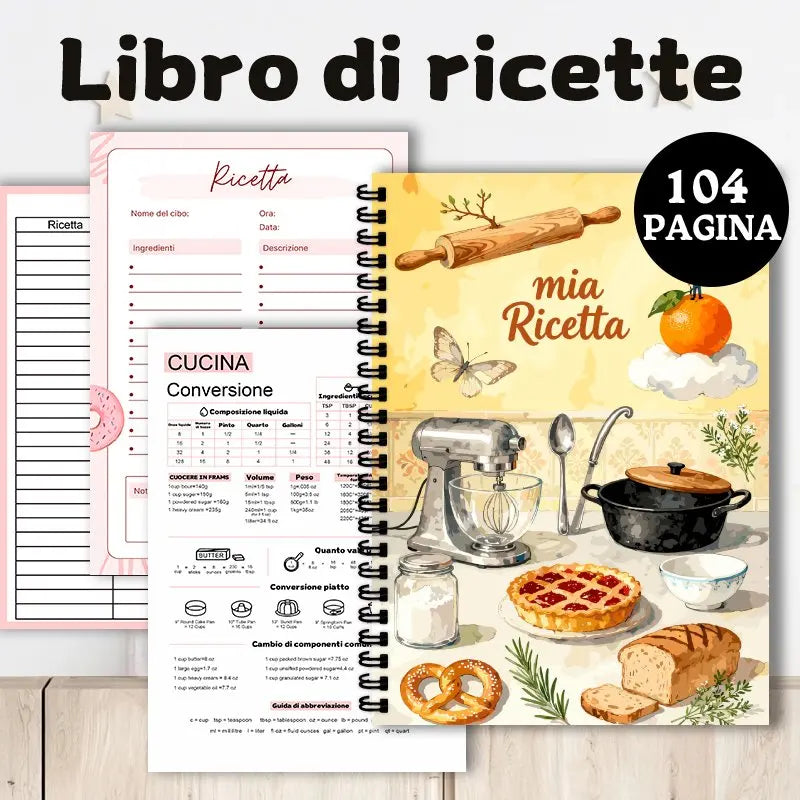 Italian recipe book, Blank Kitchen Notebook, Record Your Favorite Recipes, Home Chef Journal, Illustrated Cooking Diary