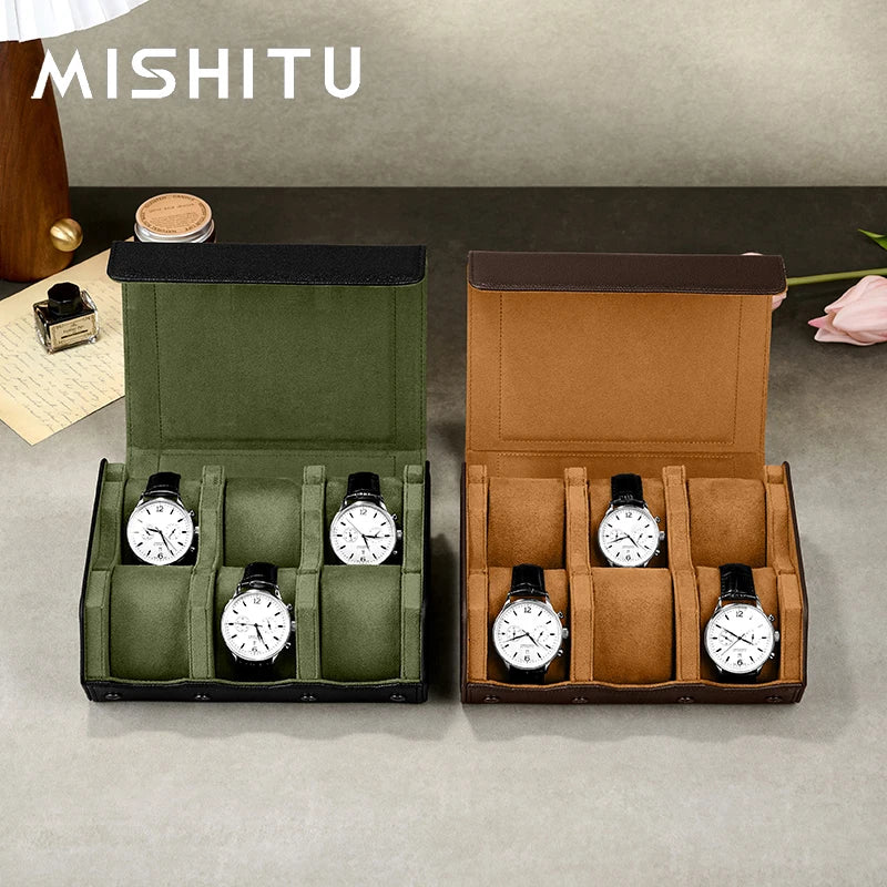 MISHITU 6 Slots Watch Box Leather Hexagon Watches Roll Box Organizer Watch Storage Case Wristwatch Travel Case for Men Organizer