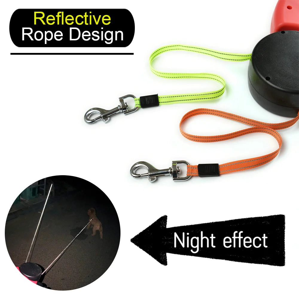 3in1 Double Head Dog Leash Flashlight Poop Bag Dispenser Dual Reflective Pet Cat Leash Automatic Extendable Puppy Traction Rope