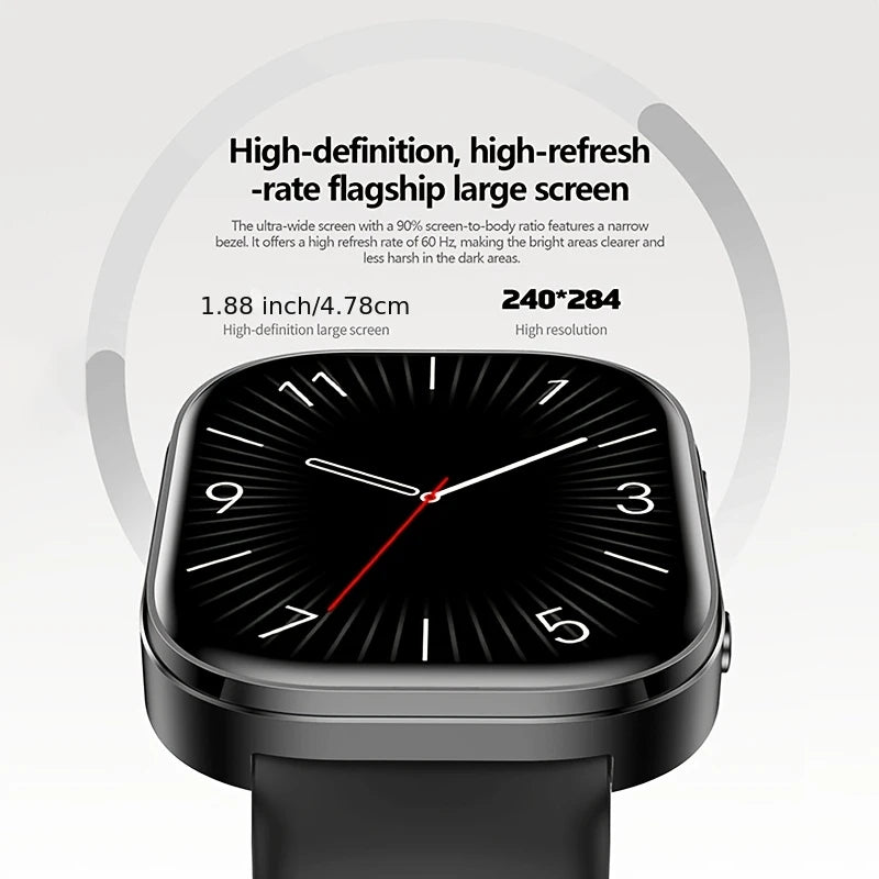 Smart Watch With Wireless Calling, 1.88 TFT Display, Multiple Sports Modes, Call and Message Notifications, AI Voice Control, Sleep & Music Monitoring, Remote Camera, Alarm Clock, Calculator, USB Rechargeable Lithium Polymer Battery